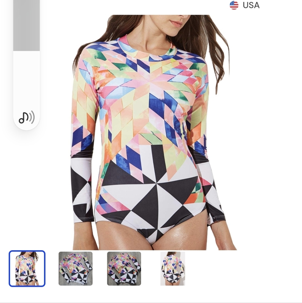 Funnys Inc Women's Multicoloured Long Sleeve Swimsuit Size Large